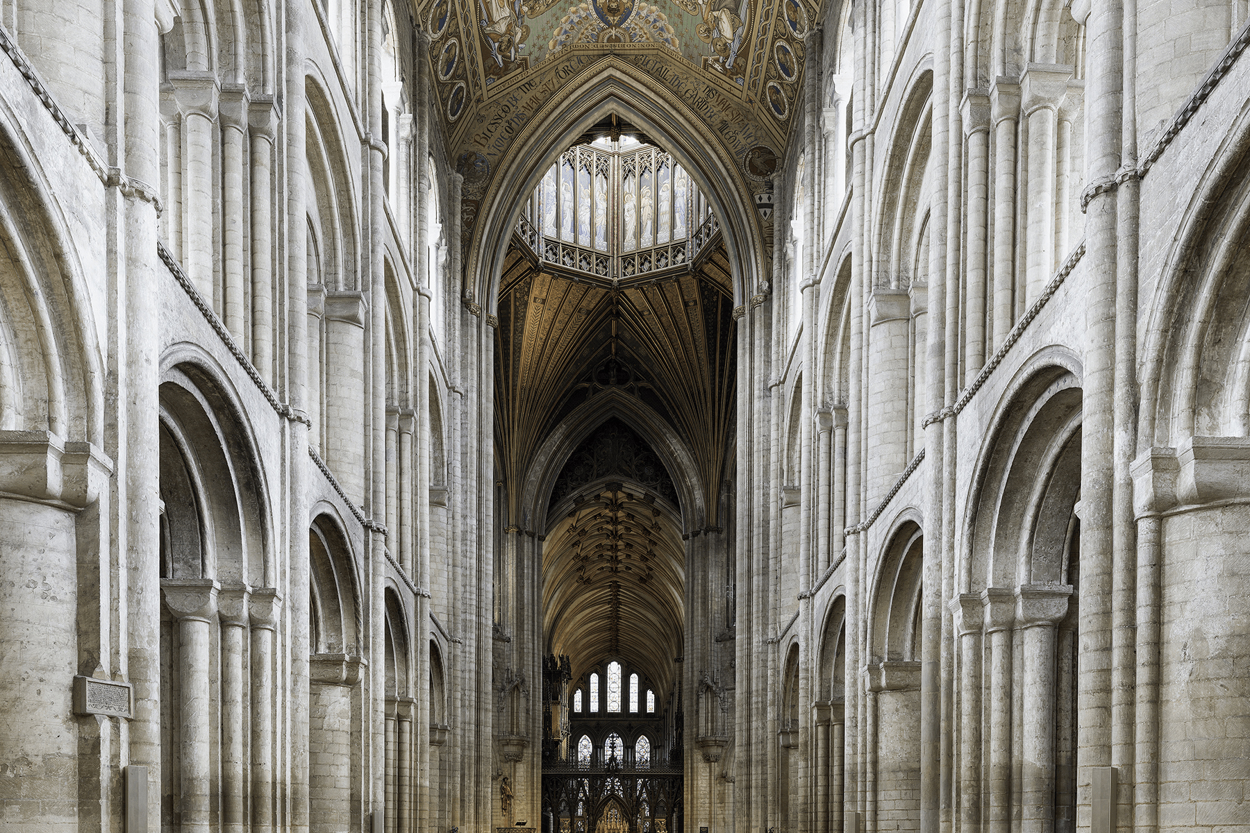Explore East Cambs - About Us - image looking up into nave at Ely Cathedral from west trancept