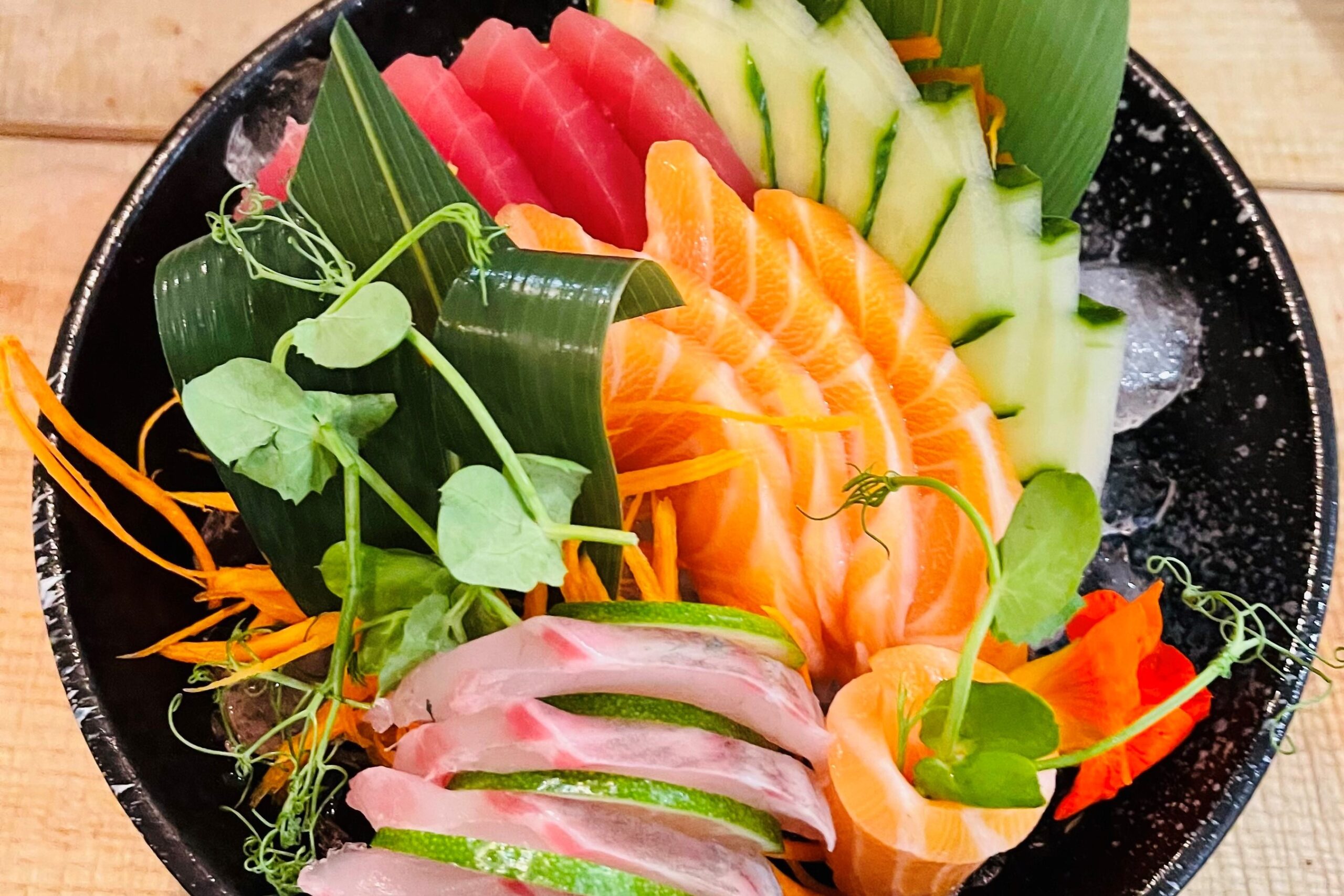 Places to eat in East Cambridgeshire - Sushi & Salad. Close up photo of sashimi bowl.